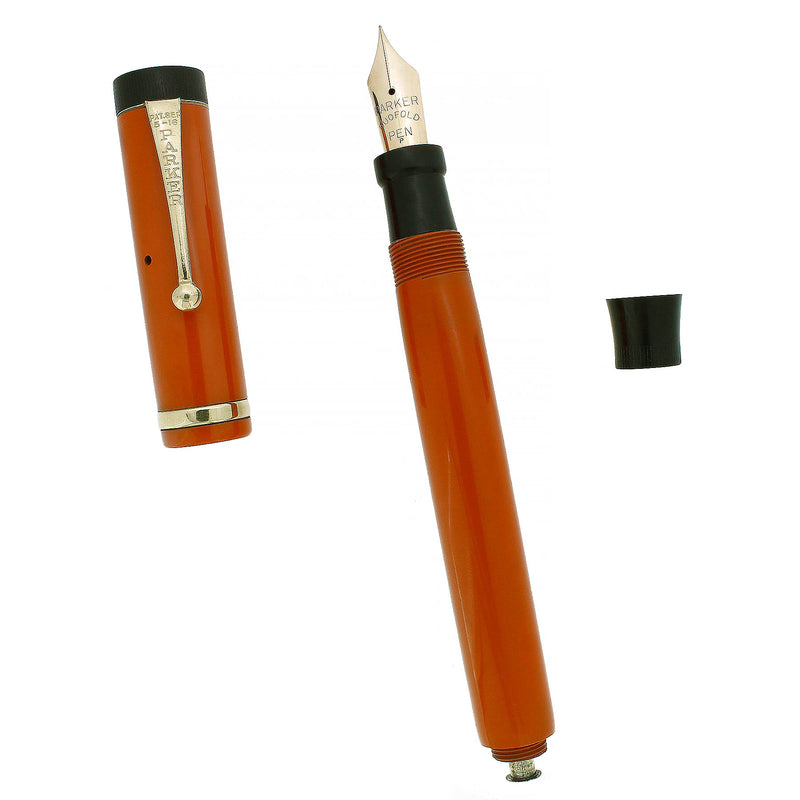 SCARCE CIRCA 1923 DUOFOLD SENIOR RED HARD RUBBER LARGE IMPRINT FOUNTAIN PEN RESTORED OFFERED BY ANTIQUE DIGGER
