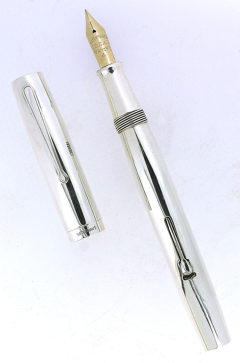 RARE 1930S WATERMAN 494 SMOOTH STERLING OVERLAY FOUNTAIN PEN RESTORED OFFERED BY ANTIQUE DIGGER