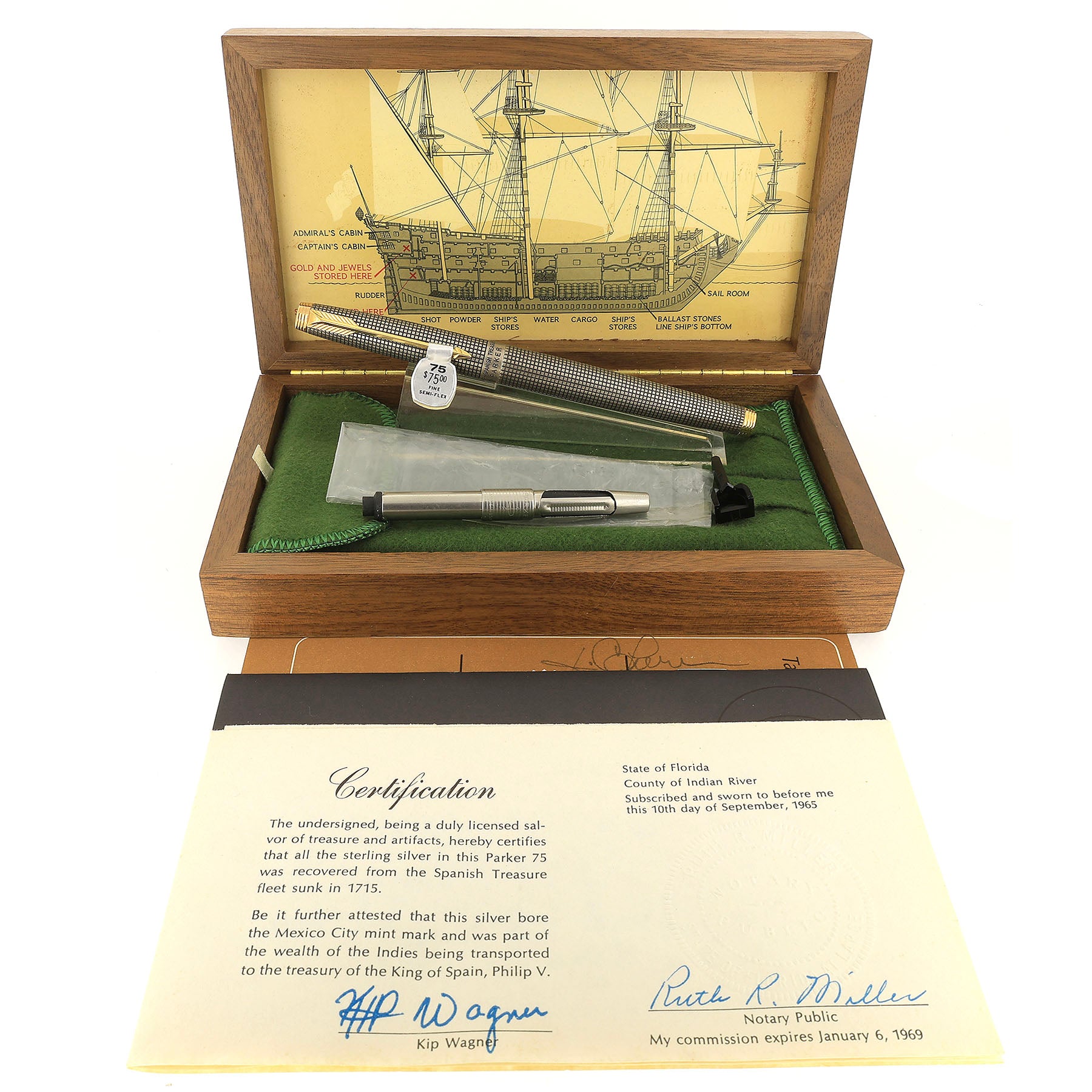 NEVER INKED 1965 PARKER 75 SPANISH TREASURE STERLING SILVER CROSSHATCH