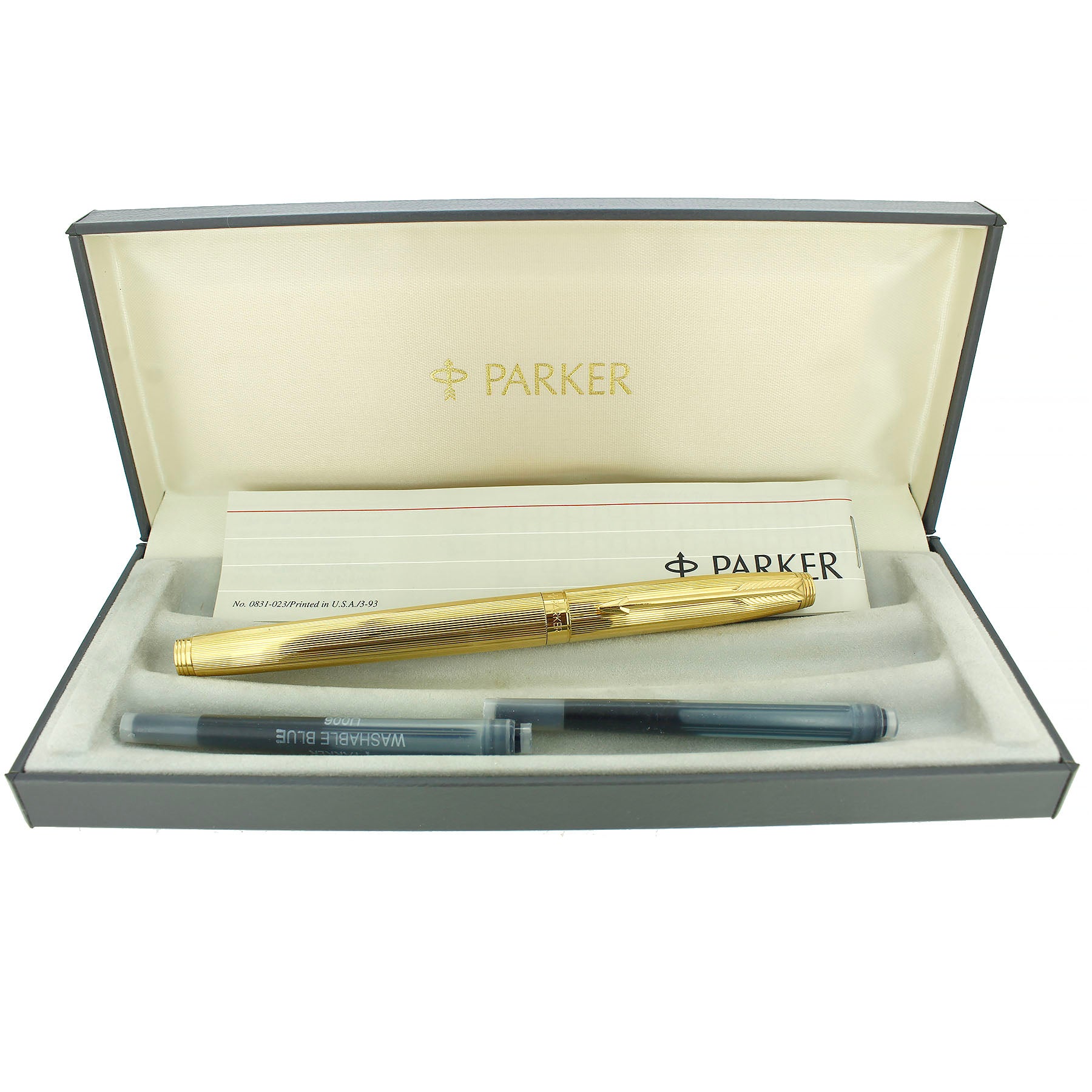 1990 PARKER 75 MILLERAIES 22K GOLD PLATED FOUNTAIN PEN NEAR MINT