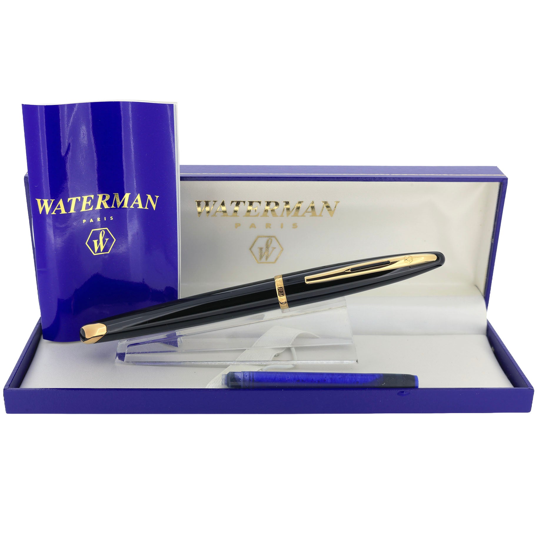 1997 WATERMAN CARENE BLACK SEA W/GOLD TRIM 18K EXTRA FINE NIB FOUNTAIN