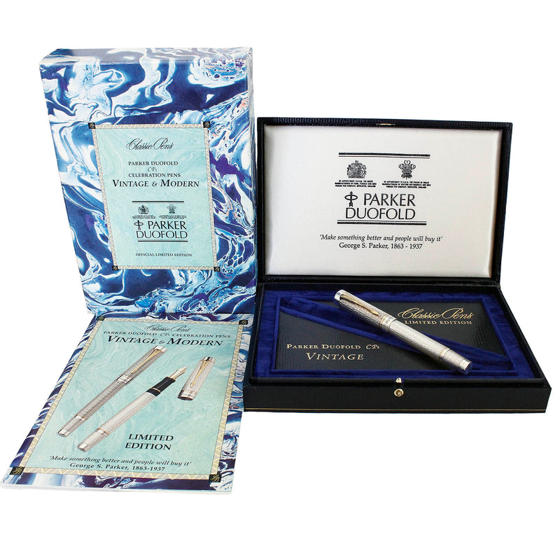 1999 PARKER DUOFOLD CLASSIC PENS CP5 VINTAGE LIMITED EDITION STERLING FOUNTAIN PEN OFFERED BY ANTIQUE DIGGER