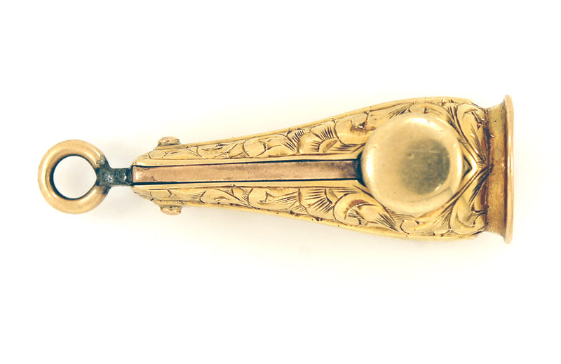 VICTORIAN 14K YELLOW GOLD HAND CHASED CIGAR CUTTER FOB OFFERED BY ANTIQUE DIGGER