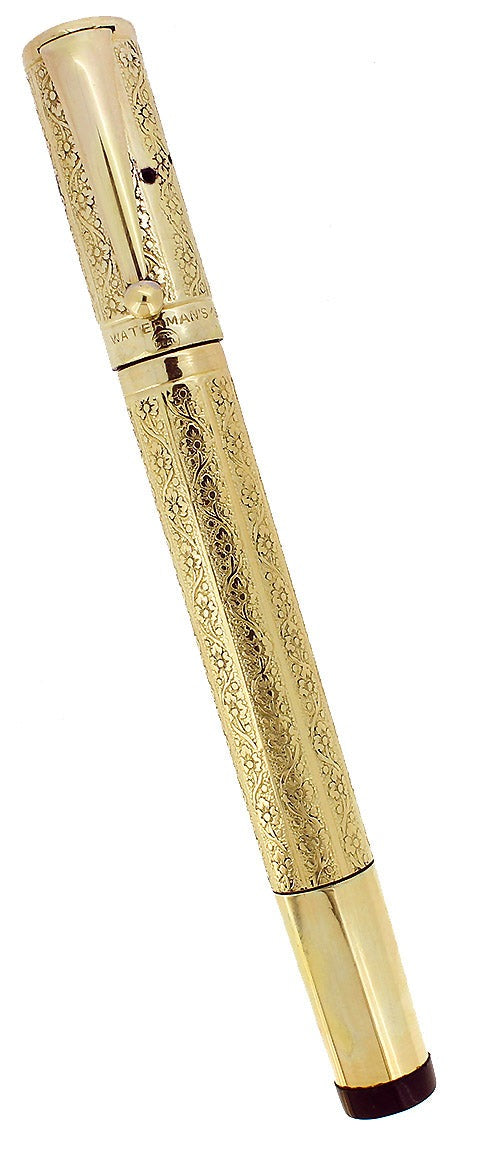 1920S WATERMAN 42 ROLLED GOLD 18KR VINE & LEAF GUILLOCHE SAFETY PEN F-