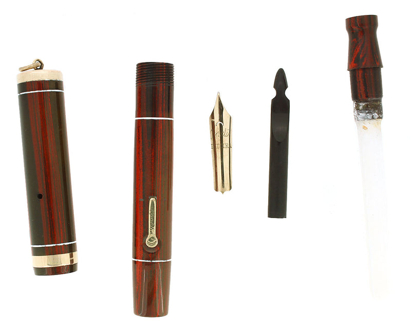 CIRCA 1928 CONKLIN ENDURA ROSEWOOD HARD RUBBER RINGTOP FOUNTAIN PEN RESTORED OFFERED BY ANTIQUE DIGGER