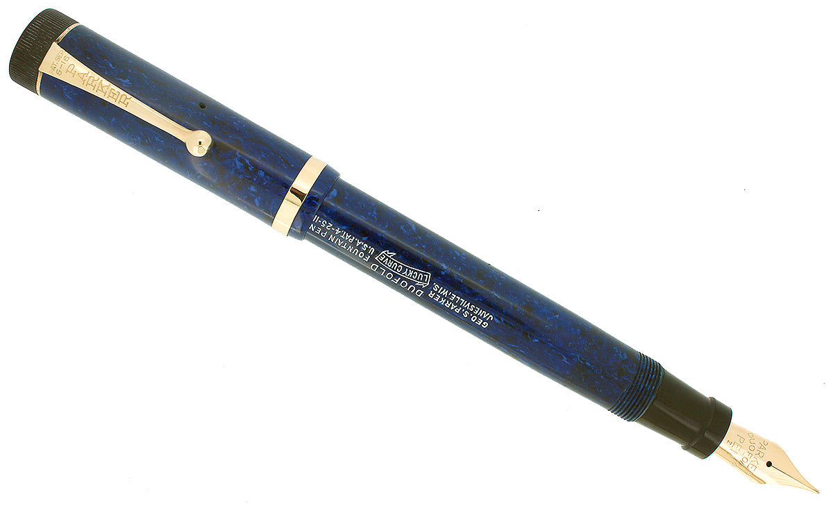 CIRCA 1927 PARKER SENIOR DUOFOLD BLUE ON BLUE LAPIS FOUNTAIN PEN F