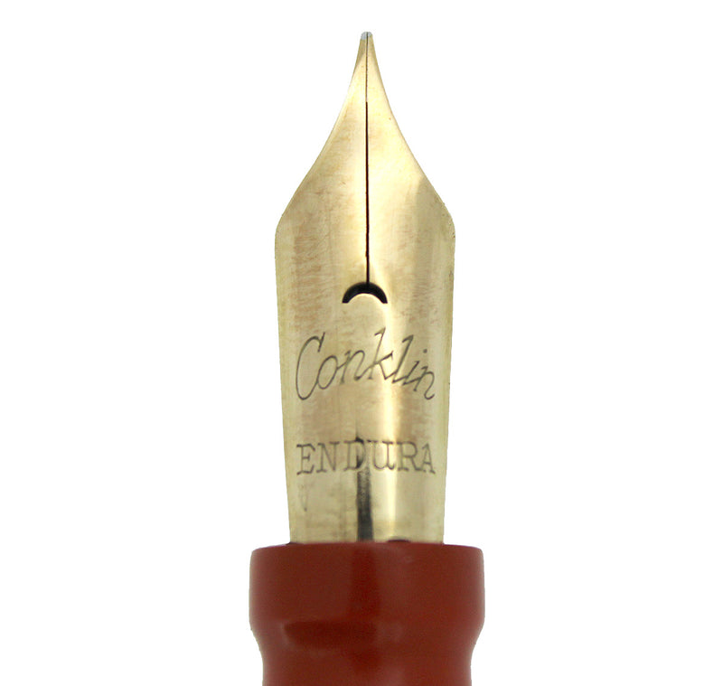 CIRC 1925 CONKLIN SENIOR ENDURA RED HARD RUBBER FOUNTAIN PEN RESTORED OFFERED BY ANTIQUE DIGGER