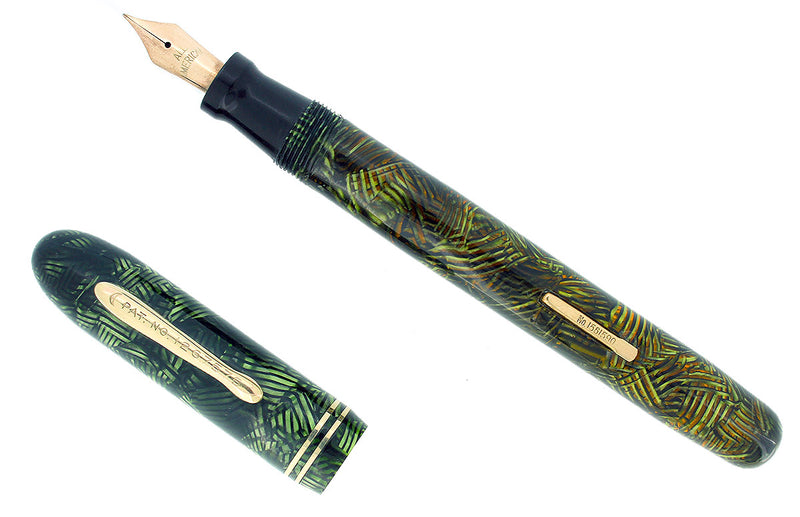 C1934 CONKLIN ALL AMERICAN GREEN BLACK CANDY STRIPE FOUNTAIN PEN RESTORED NEAR MINT OFFERED BY ANTIQUE DIGGER