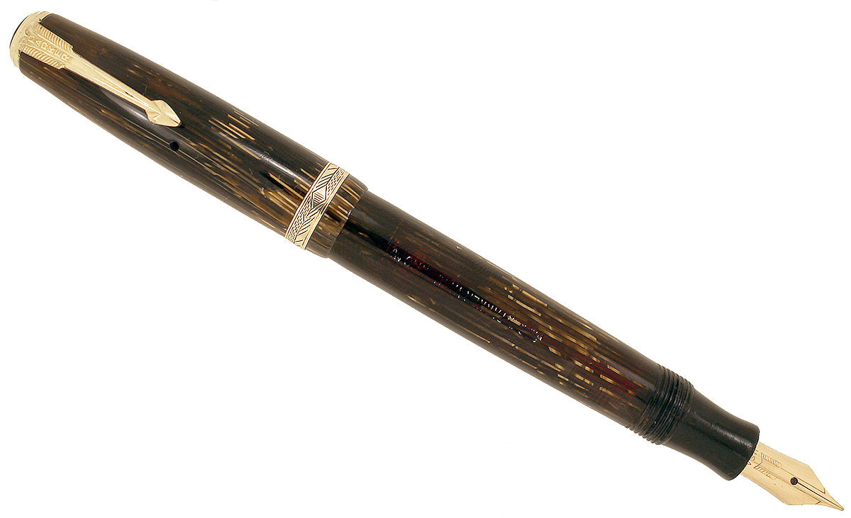 Parker Vacumatic 1940s Dual Jewel Golden Brown Pen and Pencil Set, 