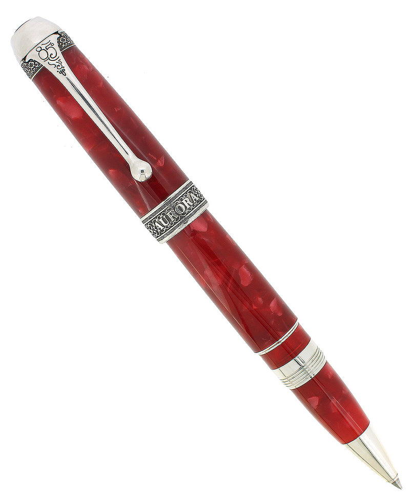 AURORA 85TH ANNIVERSARY LIMITED EDITION STERLING SILVER & RED MARBLED ROLLERBALL PEN OFFERED BY ANTIQUE DIGGER