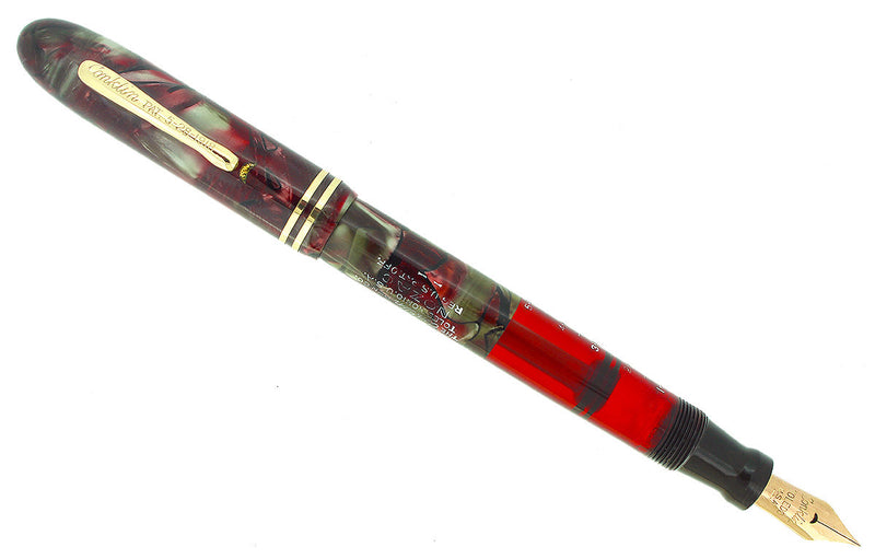 CIRCA 1936 CONKLIN NOZAC RED GRAY MARBLED 5M WORD GAUGE FOUNTAIN PEN RESTORED OFFERED BY ANTIQUE DIGGER