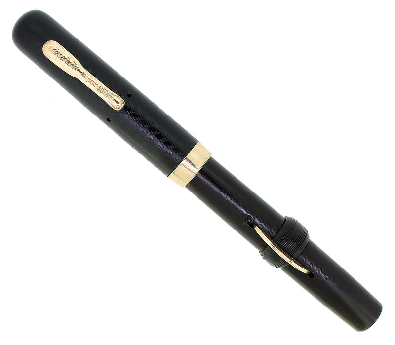 CIRCA 1920 CONKLIN 75 BLACK CHASED HR CRESCENT FILLER FOUNTAIN PEN RESTORED OFFERED BY ANTIQUE DIGGER