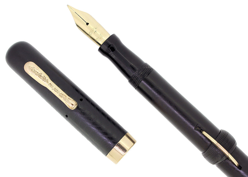 CIRCA 1920 CONKLIN 75 BLACK CHASED HR CRESCENT FILLER FOUNTAIN PEN RESTORED OFFERED BY ANTIQUE DIGGER