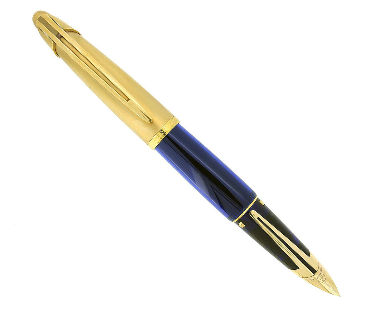 1990S WATERMAN EDSON SAPPHIRE BLUE FOUNTAIN PEN 18K MED NIB NEAR MINT
