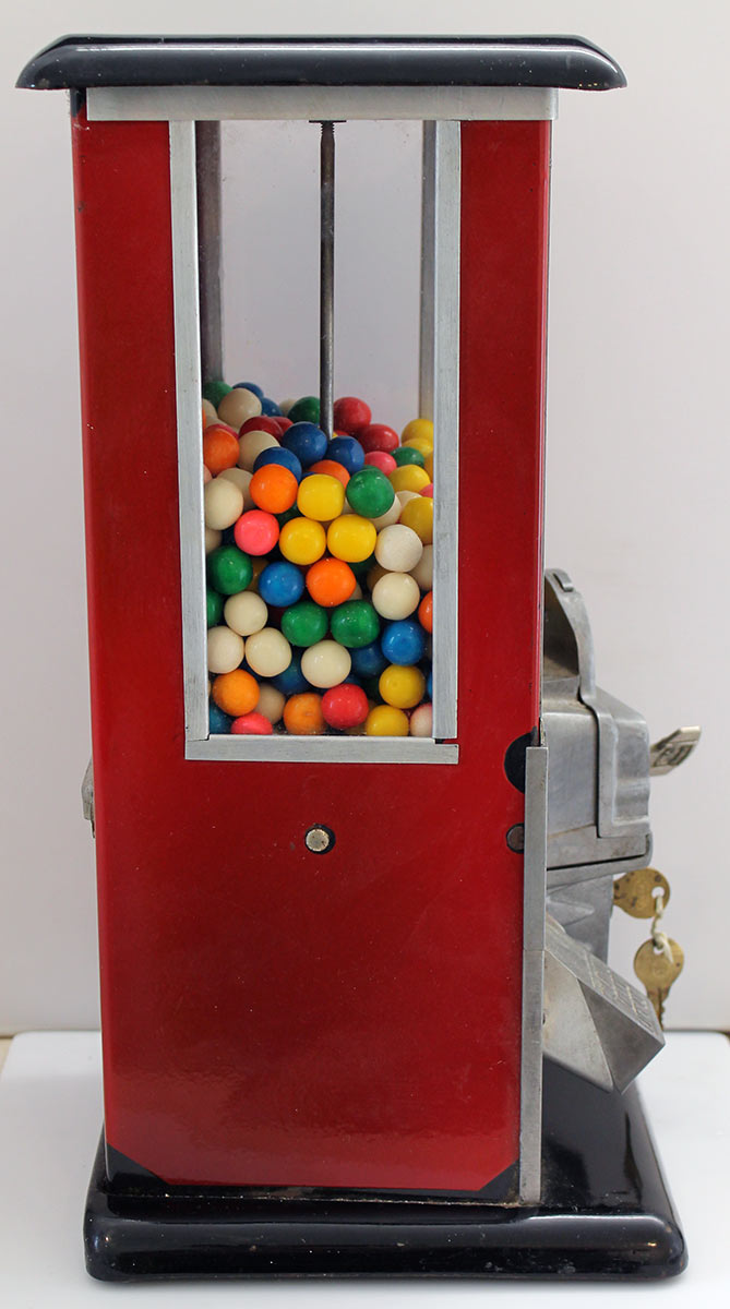 VINTAGE NORRIS MASTER PENNY GUMBALL MACHINE WORKING WITH KEYS IN EXCELLENT ORIGINAL CONDITION OFFERED BY ANTIQUE DIGGER