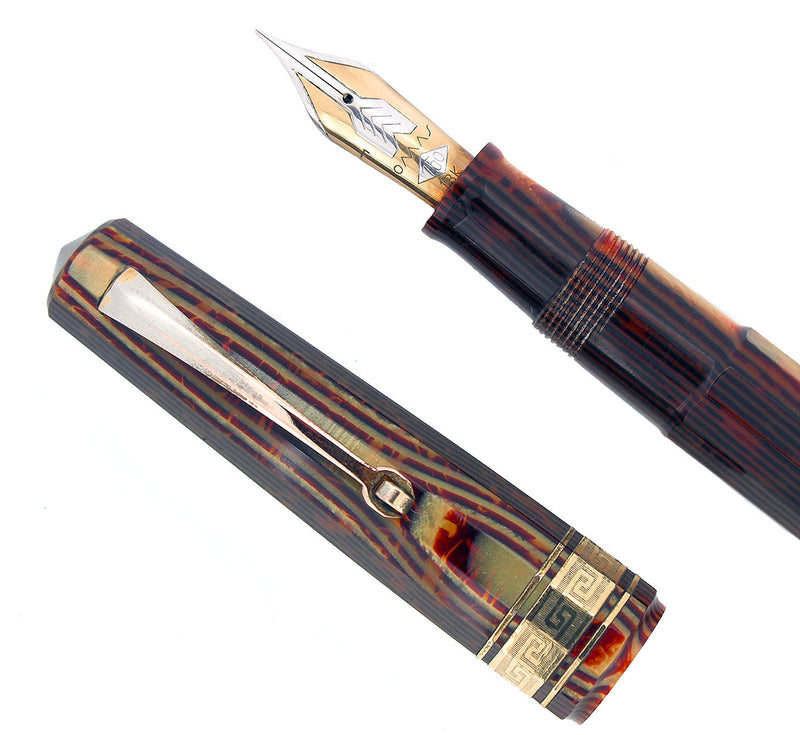 1997 OMAS EXTRA PARAGON ARCO BRONZE CELLULOID FOUNTAIN PEN IN BOX NEVER INKED OFFERED BY ANTIQUE DIGGER