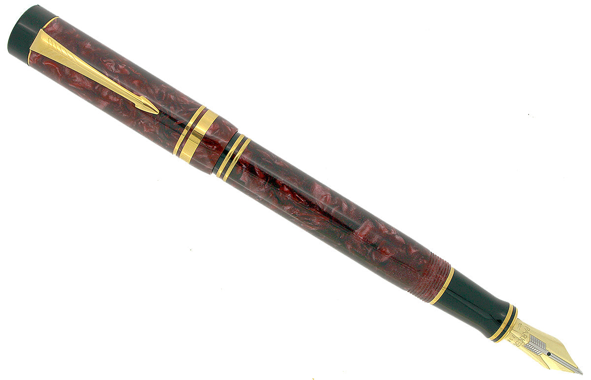 1998 DUOFOLD CENTENNIAL RED MARBLE FOUNTAIN PEN 18K FINE OBLIQUE