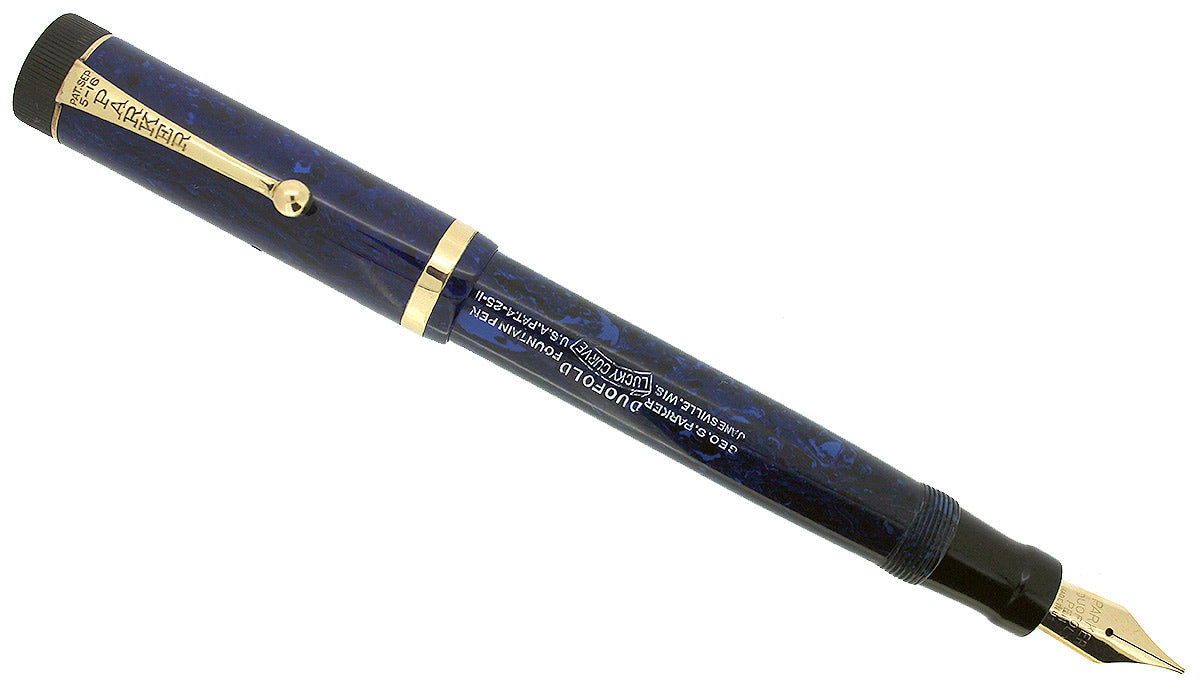 PARKER Duofold Lapis-Blue MP 芯径0.7mm CIRCA 1927 PARKER SENIOR DUOFOLD BLUE ON BLUE LAPIS FOUNTAIN PEN F - B