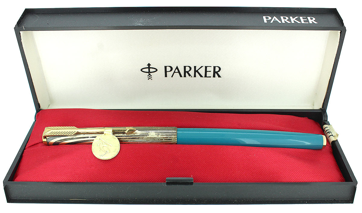 CIRCA 1959 PARKER 61 HERITAGE TURQUOISE FOUNTAIN PEN NOS MINT IN BOX