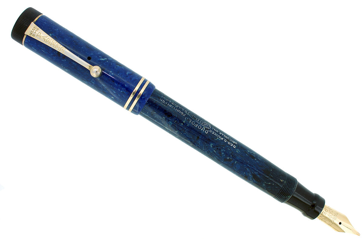 CIRCA 1928 PARKER SR DUOFOLD BLUE ON WHITE LAPIS FOUNTAIN PEN RESTORED