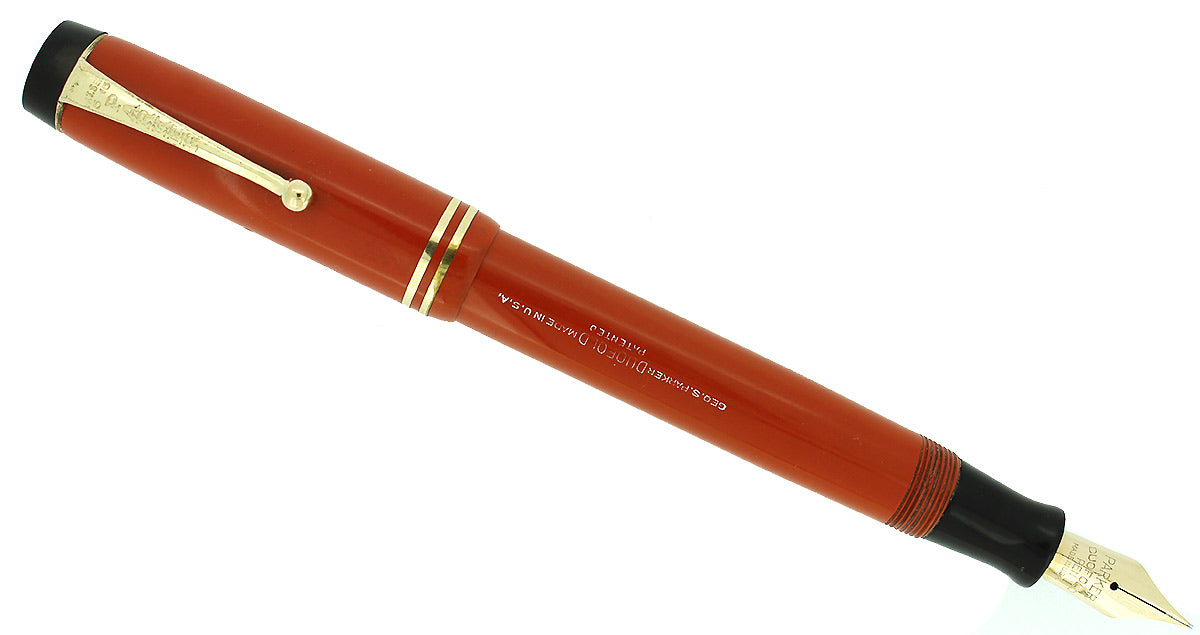 CIRCA 1930 PARKER SENIOR DUOFOLD STREAMLINE RED FOUNTAIN PEN RESTORED