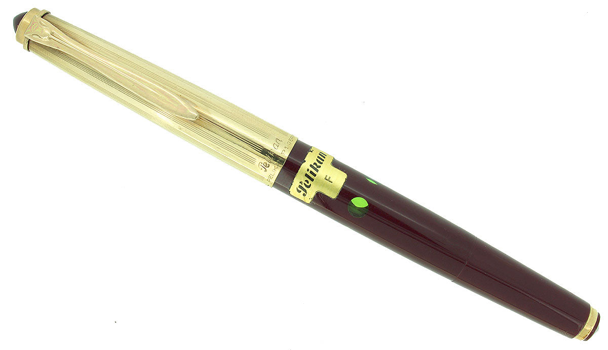 CIRCA 1958 PELIKAN P1 ROLLED GOLD CAP BURGUNDY BARREL FOUNTAIN PEN