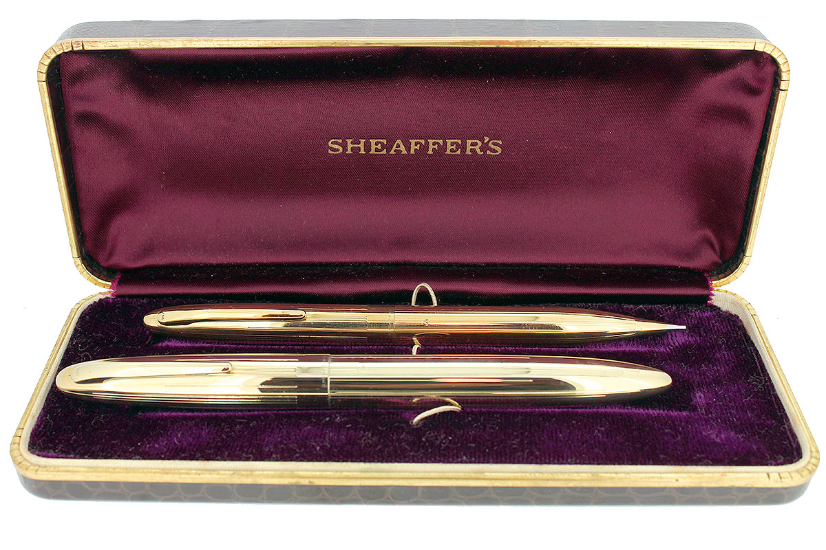 RARE C1945 SHEAFFER MASTERPIECE SET SOLID 14K FOUNTAIN PEN & PENCIL NE