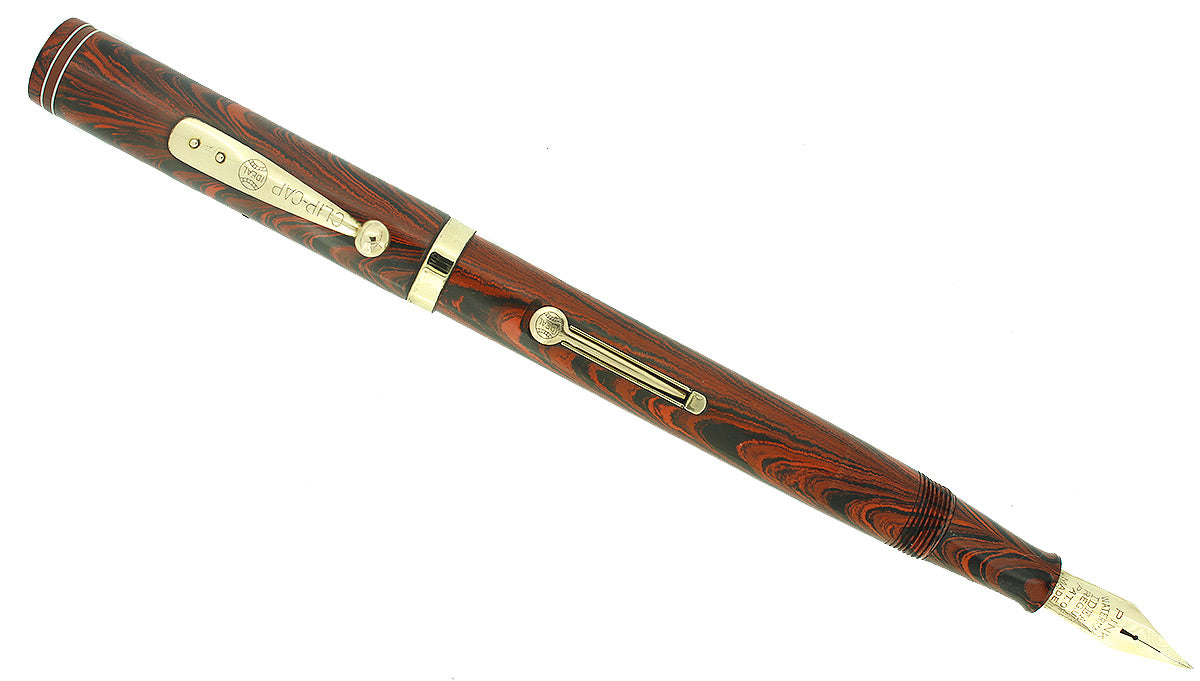 1920s WATERMAN #7 RED RIPPLE PINK KEYHOLE NIB F-BBB+ FLEX FOUNTAIN