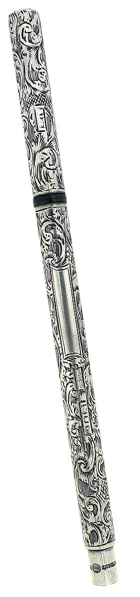 SCARCE 1914 BRITISH WATERMAN EYEDROPPER HAND ENGRAVED STRAIGHT CAP STERLING FOUNTAIN PEN OFFERED BY ANTIQUE DIGGER