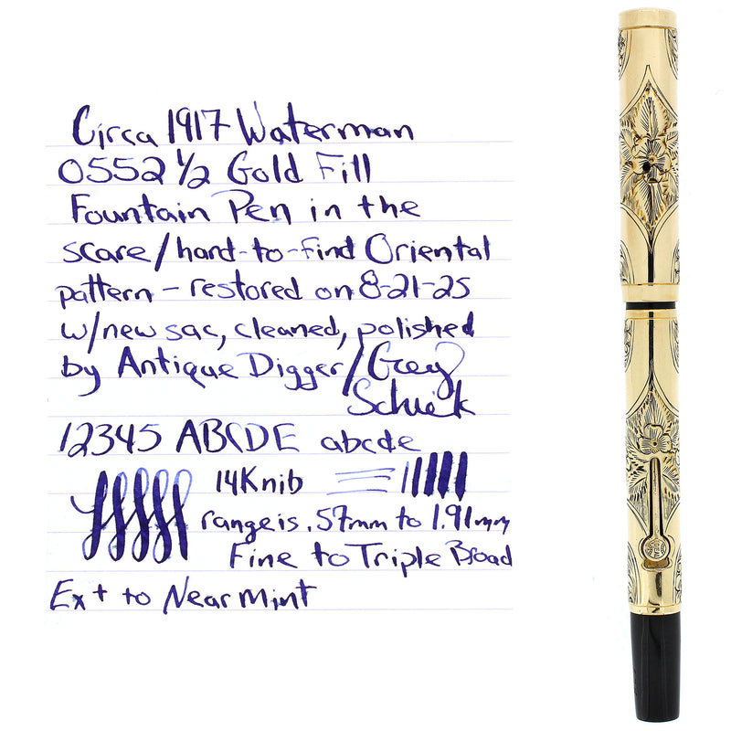 SCARCE CIRCA 1917 WATERMAN ORIENTAL 0552 1/2 FOUNTAIN PEN RESTORED NEAR MINT OFFERED BY ANTIQUE DIGGER