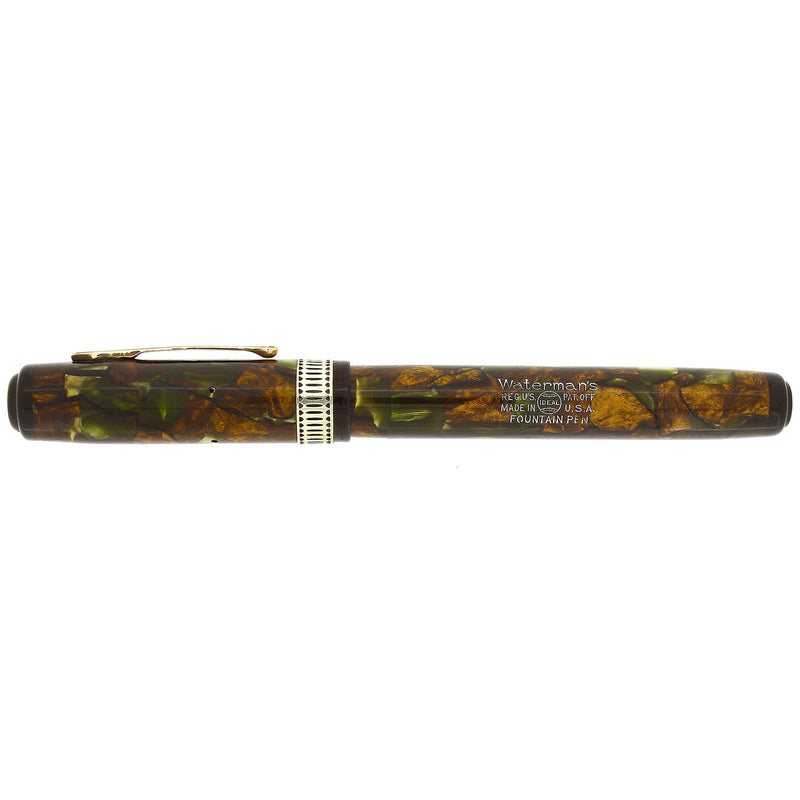 1920S WATERMAN PATRICIAN MOSS AGATE 14K F-BB SEMI-FLEX NIB FOUNTAIN PEN RESTORED NEAR MINT OFFERED BY ANTIQUE DIGGER