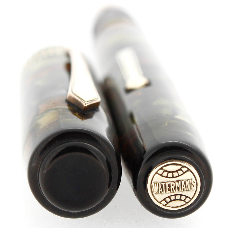 1920S WATERMAN PATRICIAN MOSS AGATE 14K F-BB SEMI-FLEX NIB FOUNTAIN PEN RESTORED NEAR MINT OFFERED BY ANTIQUE DIGGER