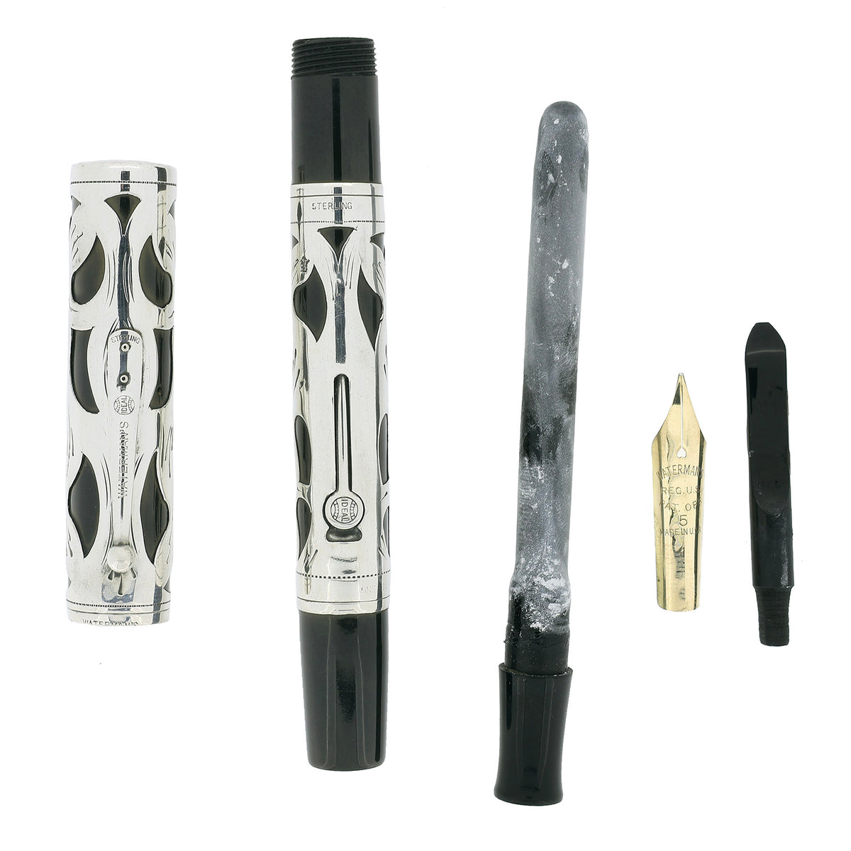 1923 WATERMAN 455 STERLING TREFOIL VINE PATTERN FOUNTAIN PEN RESTORED