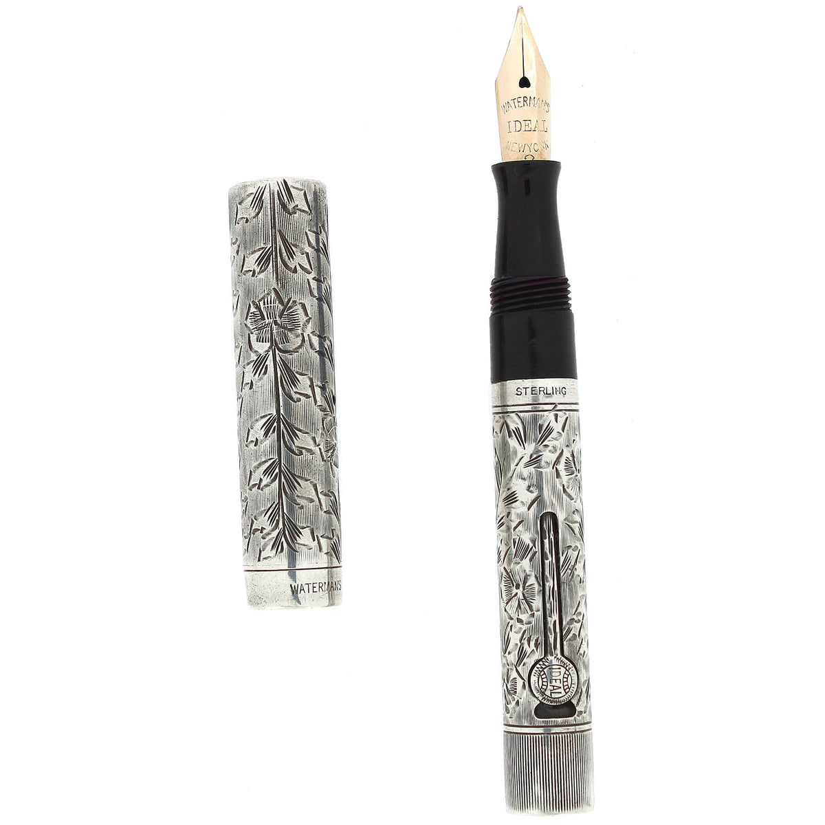 CIRCA 1924 WATERMAN 452 1/2V VEST POCKET STERLING SILVER HAND ENGRAVED