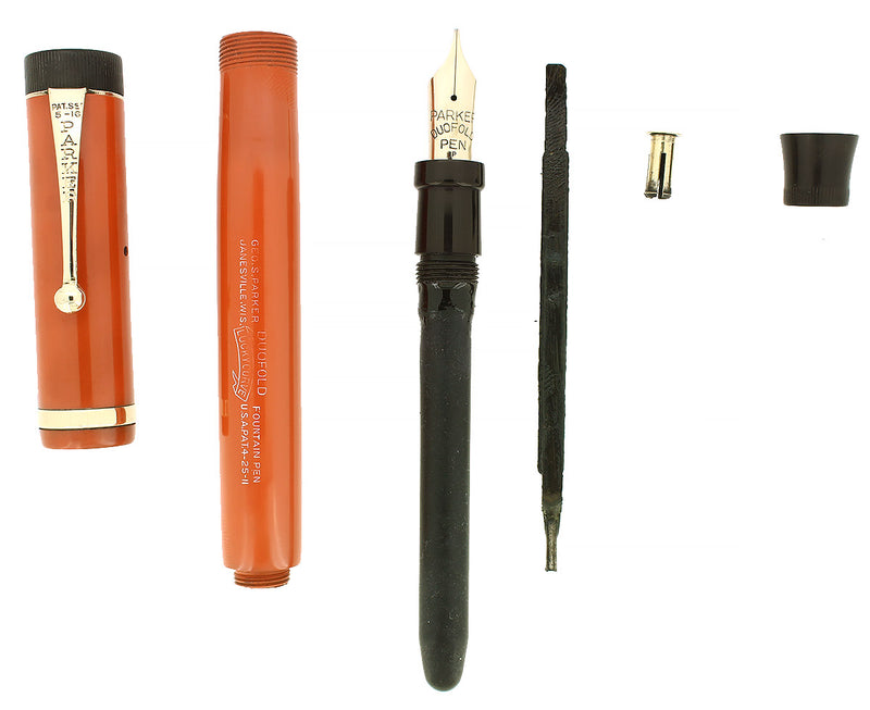 CIRCA 1925 DUOFOLD SENIOR RED HARD RUBBER FOUNTAIN PEN RESTORED OFFERED BY ANTIQUE DIGGER