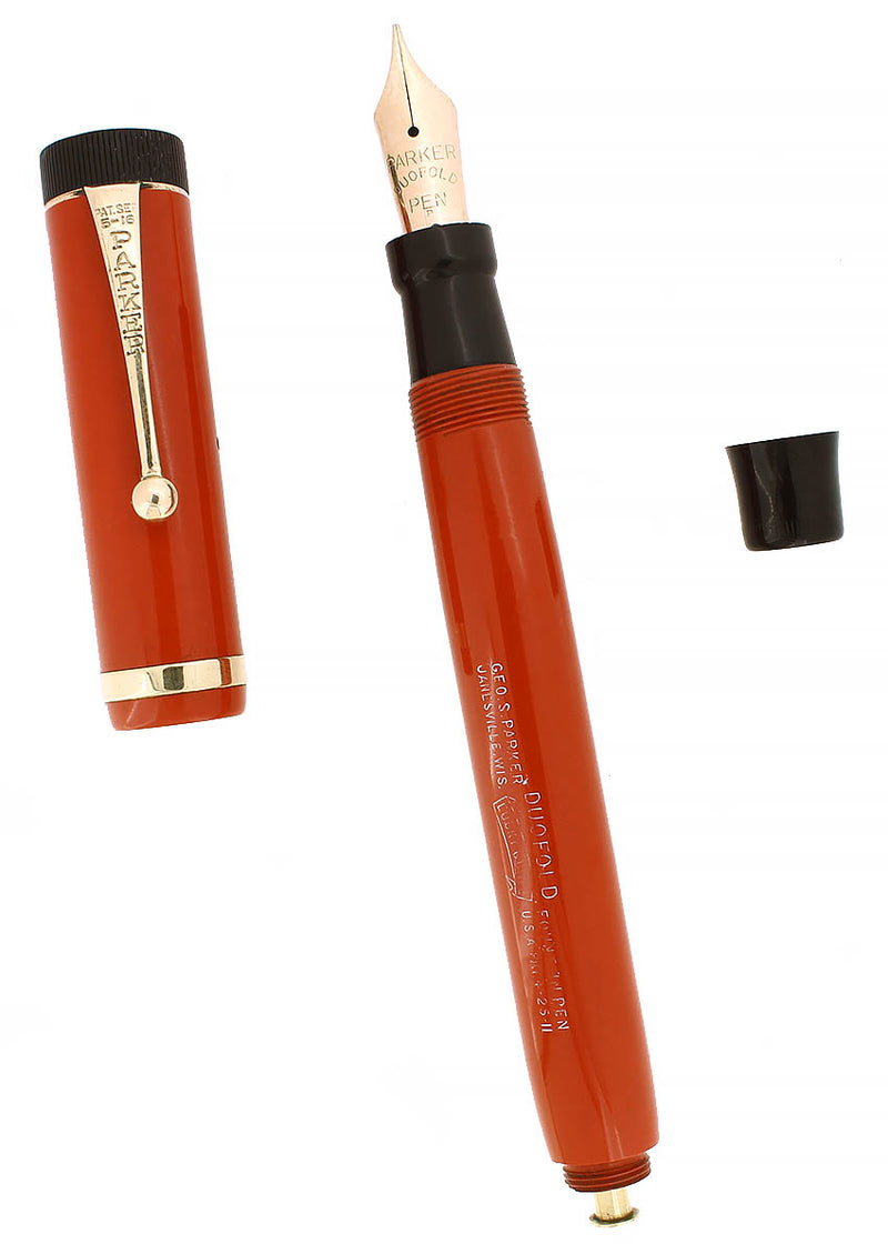 CIRCA 1926 PARKER DUOFOLD SENIOR BIG RED LUCKY CURVE FOUNTAIN PEN RESTORED OFFERED BY ANTIQUE DIGGER