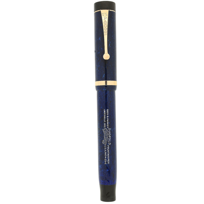 CIRCA 1927 PARKER SR DUOFOLD BLUE ON BLUE LAPIS FOUNTAIN PEN F-M