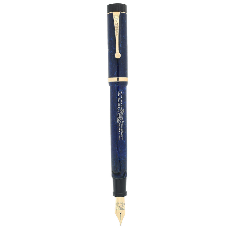 CIRCA 1927 PARKER SR DUOFOLD BLUE ON BLUE LAPIS FOUNTAIN PEN F-M