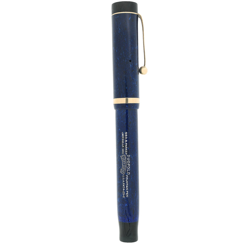 CIRCA 1927 PARKER SR DUOFOLD BLUE ON BLUE LAPIS FOUNTAIN PEN F-M