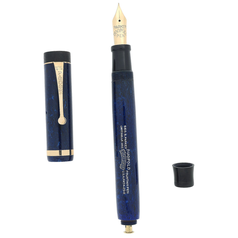 CIRCA 1927 PARKER SR DUOFOLD BLUE ON BLUE LAPIS FOUNTAIN PEN F-M