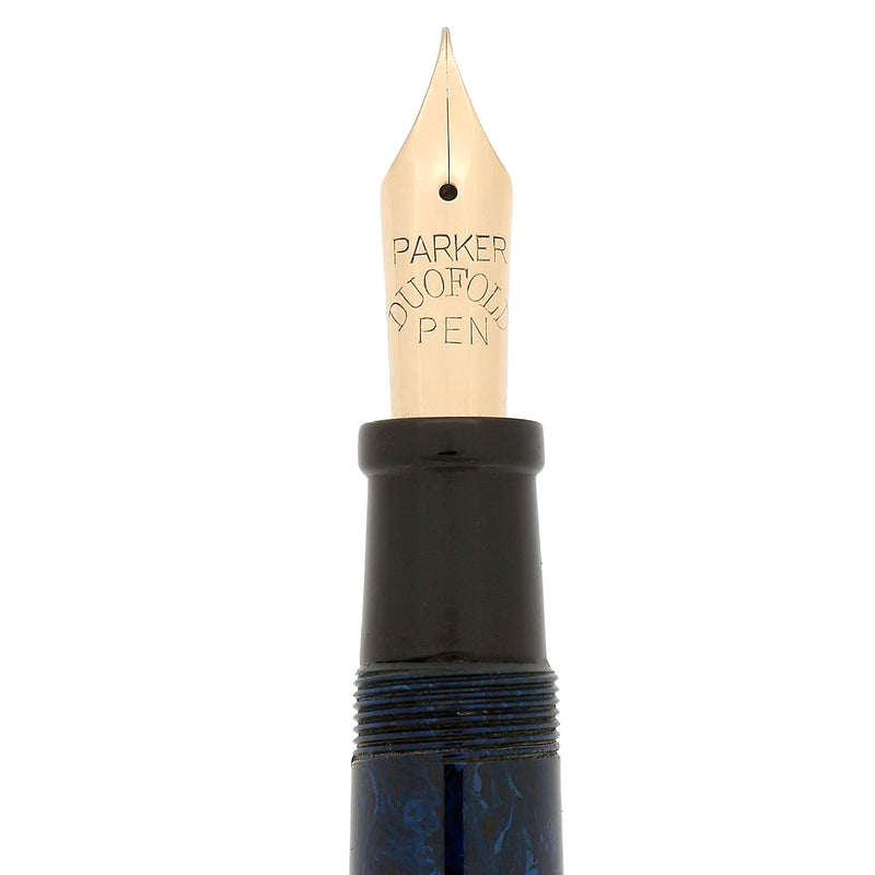 CIRCA 1927 PARKER SR DUOFOLD BLUE ON BLUE LAPIS FOUNTAIN PEN F-M
