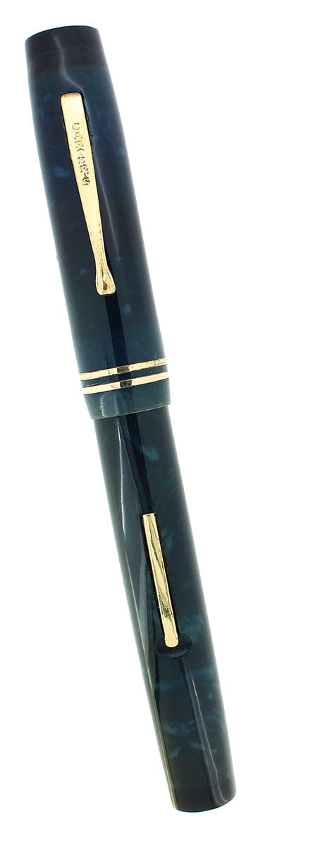 RARE C1928 CARTER'S OVERSIZE BLUE MARBLED W/BLACK ENDS FOUNTAIN PEN RESTORED OFFERED BY ANTIQUE DIGGER