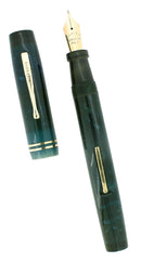 RARE C1928 CARTER'S OVERSIZE BLUE MARBLED W/BLACK ENDS FOUNTAIN PEN RESTORED OFFERED BY ANTIQUE DIGGER