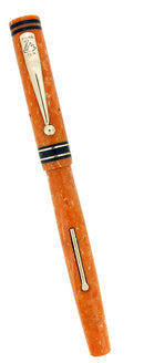 RARE C1928 SWAN MABIE TODD TANGERINE CELLULOID STUB NIB FOUNTAIN PEN RESTORED OFFERED BY ANTIQUE DIGGER