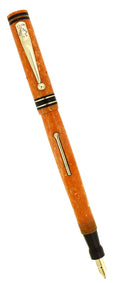 RARE C1928 SWAN MABIE TODD TANGERINE CELLULOID STUB NIB FOUNTAIN PEN RESTORED OFFERED BY ANTIQUE DIGGER