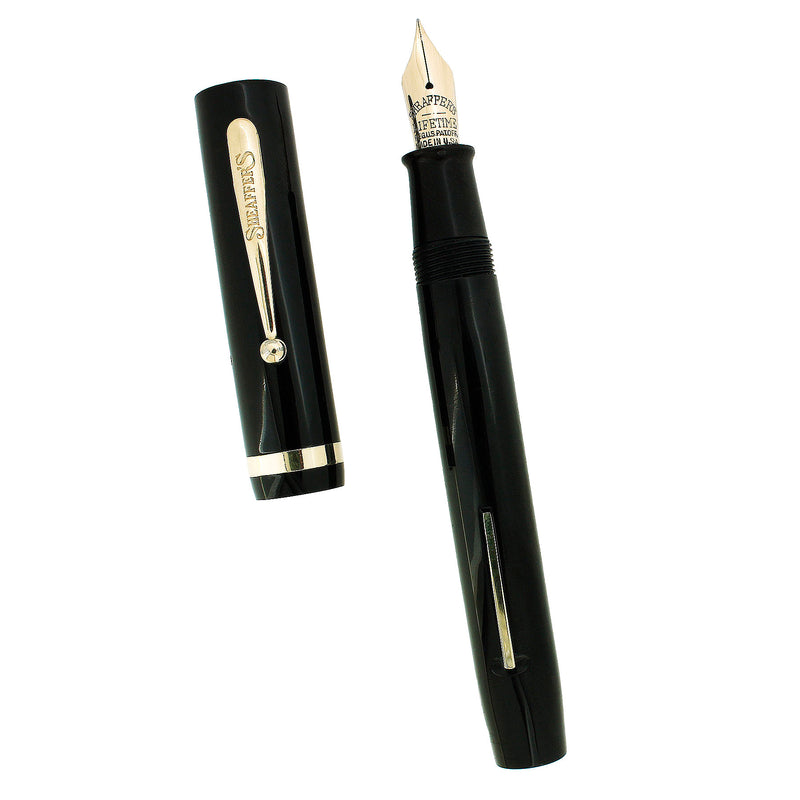 CIRCA 1929 SHEAFFER SENIOR FLAT TOP JET BLACK FOUNTAIN PEN RESTORED OFFERED BY ANTIQUE DIGGER