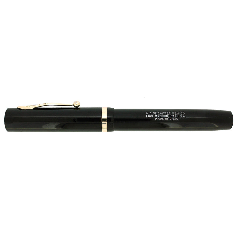 CIRCA 1929 SHEAFFER SENIOR FLAT TOP JET BLACK FOUNTAIN PEN RESTORED OFFERED BY ANTIQUE DIGGER