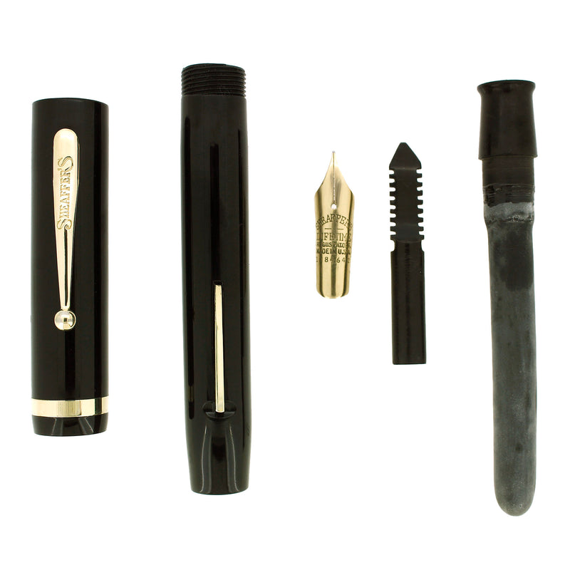 CIRCA 1929 SHEAFFER SENIOR FLAT TOP JET BLACK FOUNTAIN PEN RESTORED OFFERED BY ANTIQUE DIGGER