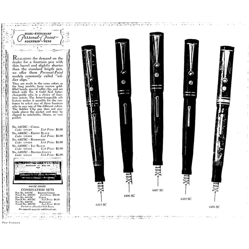 STICKERED CIRCA 1929 WAHL EVERSHARP BRAZILIAN GREEN GOLD SEAL DECOBAND FOUNTAIN PEN OFFERED BY ANTIQUE DIGGER