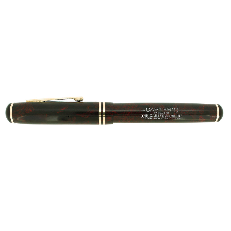 C1930S CARTER'S MOTTLED RED STANDARD STREAMLINE FOUNTAIN PEN RESTORED OFFERED BY ANTIQUE DIGGER